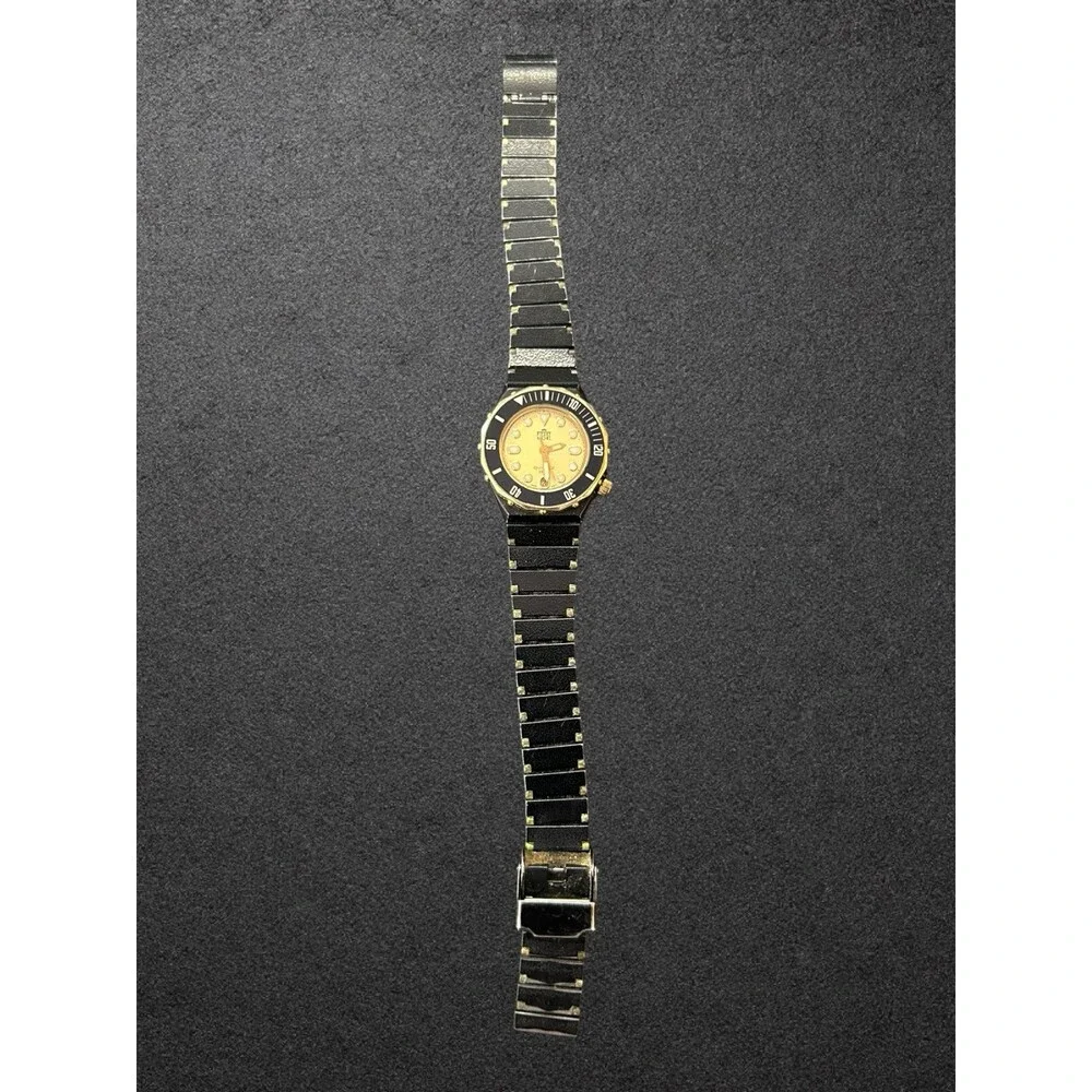 Vintage Pierre Michel Quartz Diver Watch Two Tone Black Gold FOR PARTS REPAIR